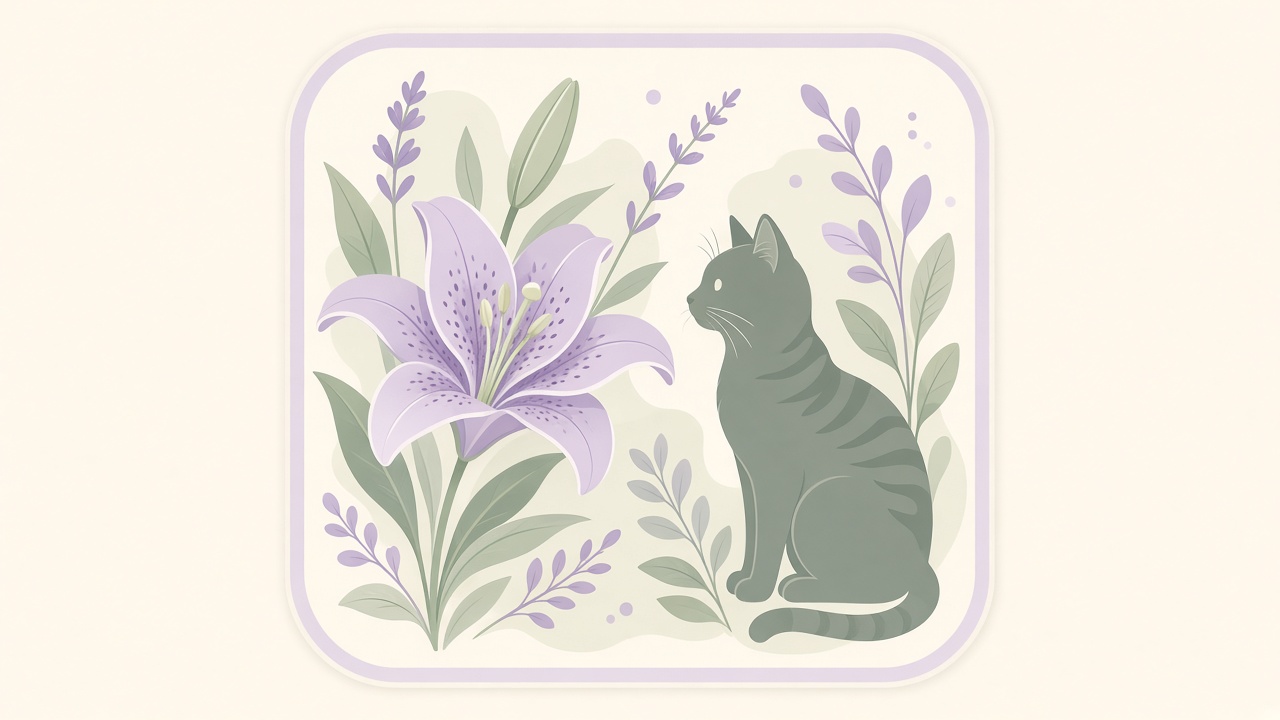 Illustration einer Katze zwischen Zimmerpflanzen
